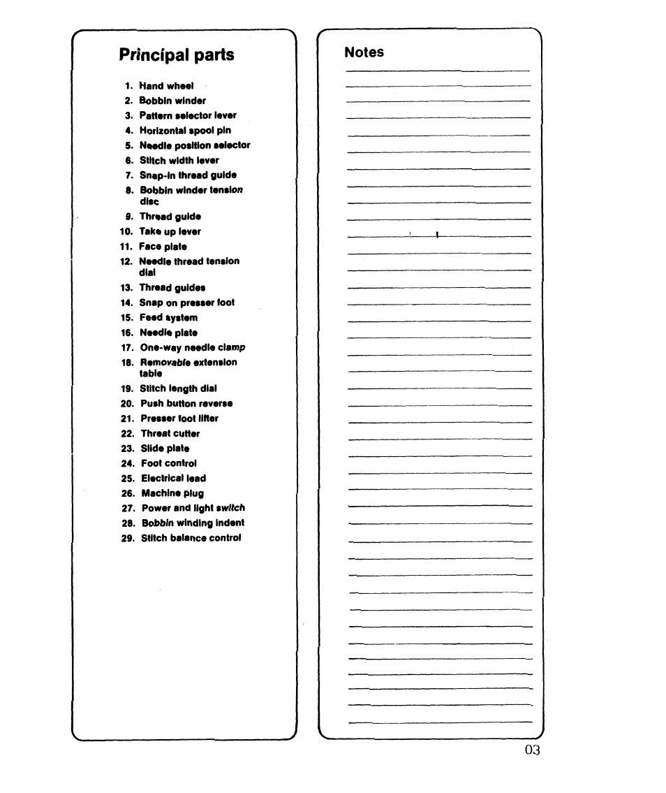 Principal parts | SINGER 6610 User Manual | Page 8 / 52