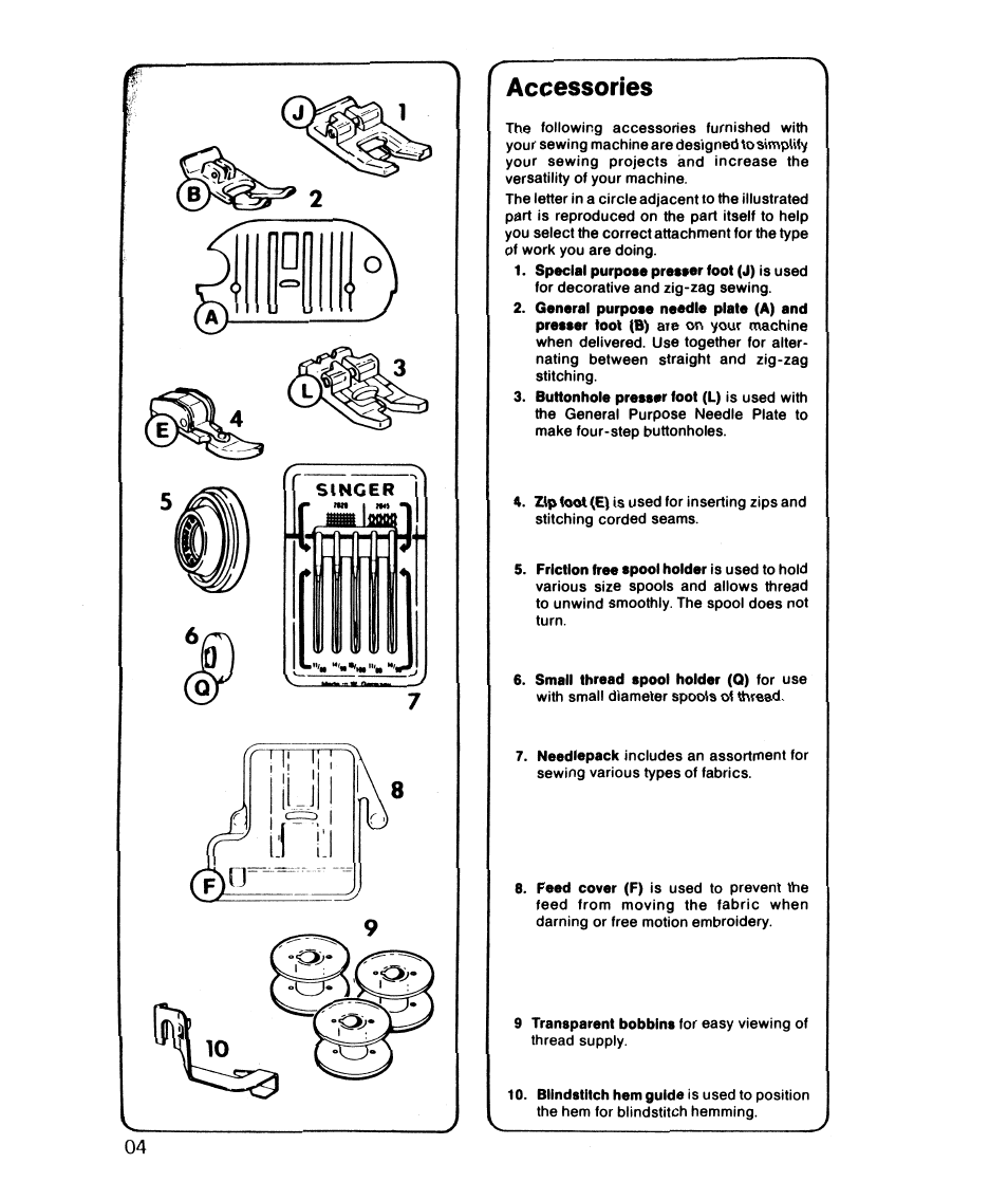 Accessories | SINGER 6610 User Manual | Page 9 / 52