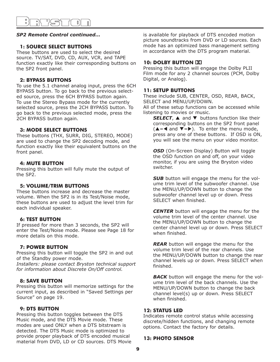 Bryston SP2 PREAMP User Manual | Page 10 / 20