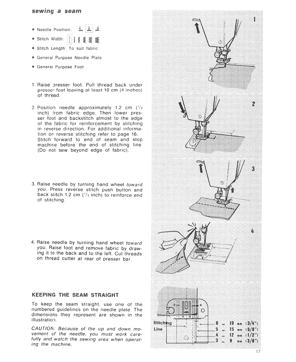 Sewmg a seam, Sewing a seam, Seam | SINGER 7110 User Manual | Page 19 / 44