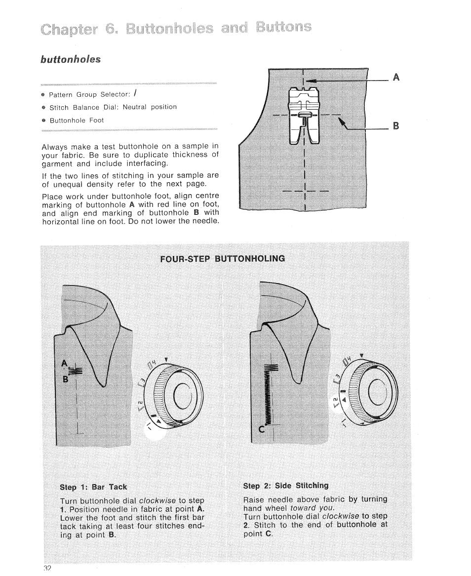 Buttonholes, Chapter §. buttoriticileii and iluttons | SINGER 7110 User Manual | Page 34 / 44