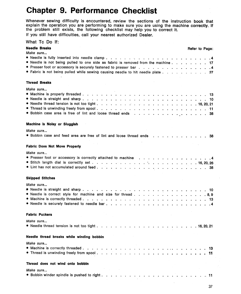 Chapter 9. performance checklist, Chapter 9, Performance checklist | SINGER 7110 User Manual | Page 39 / 44