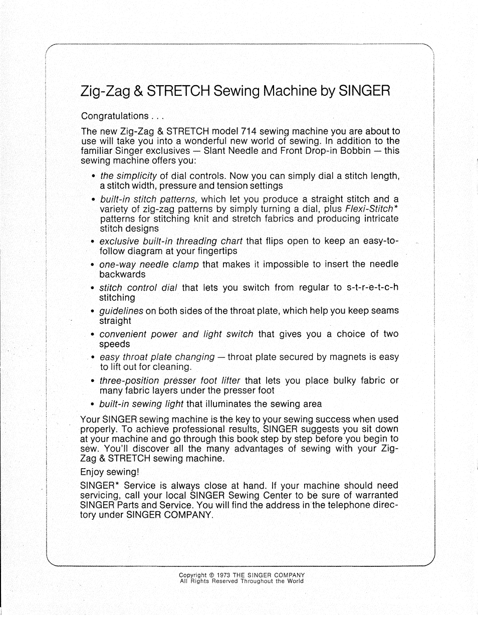 Zig-zag & stretch sewing machine by singer | SINGER 714 Graduate User Manual | Page 2 / 52