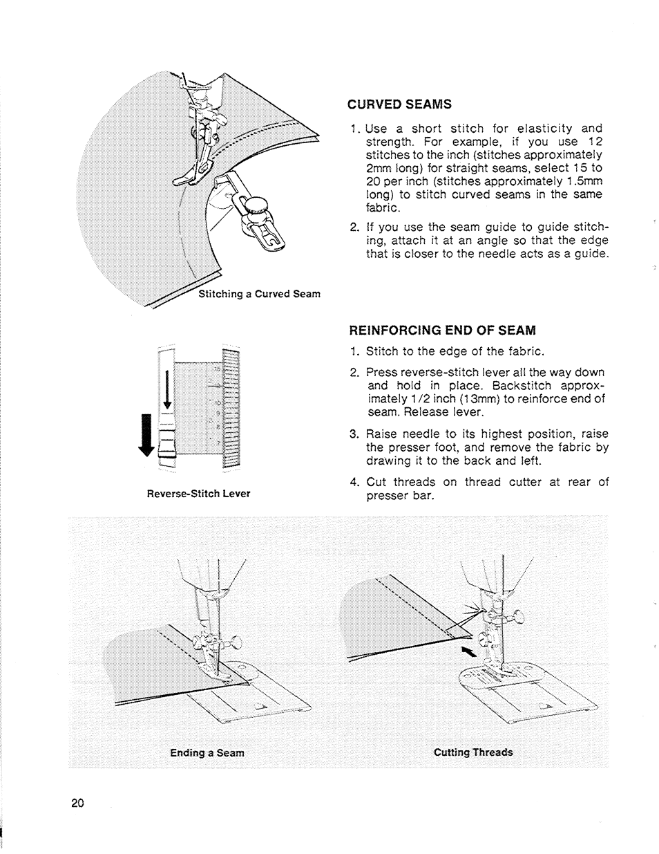 Curved seams, Reinforcing end of seam | SINGER 714 Graduate User Manual | Page 22 / 52