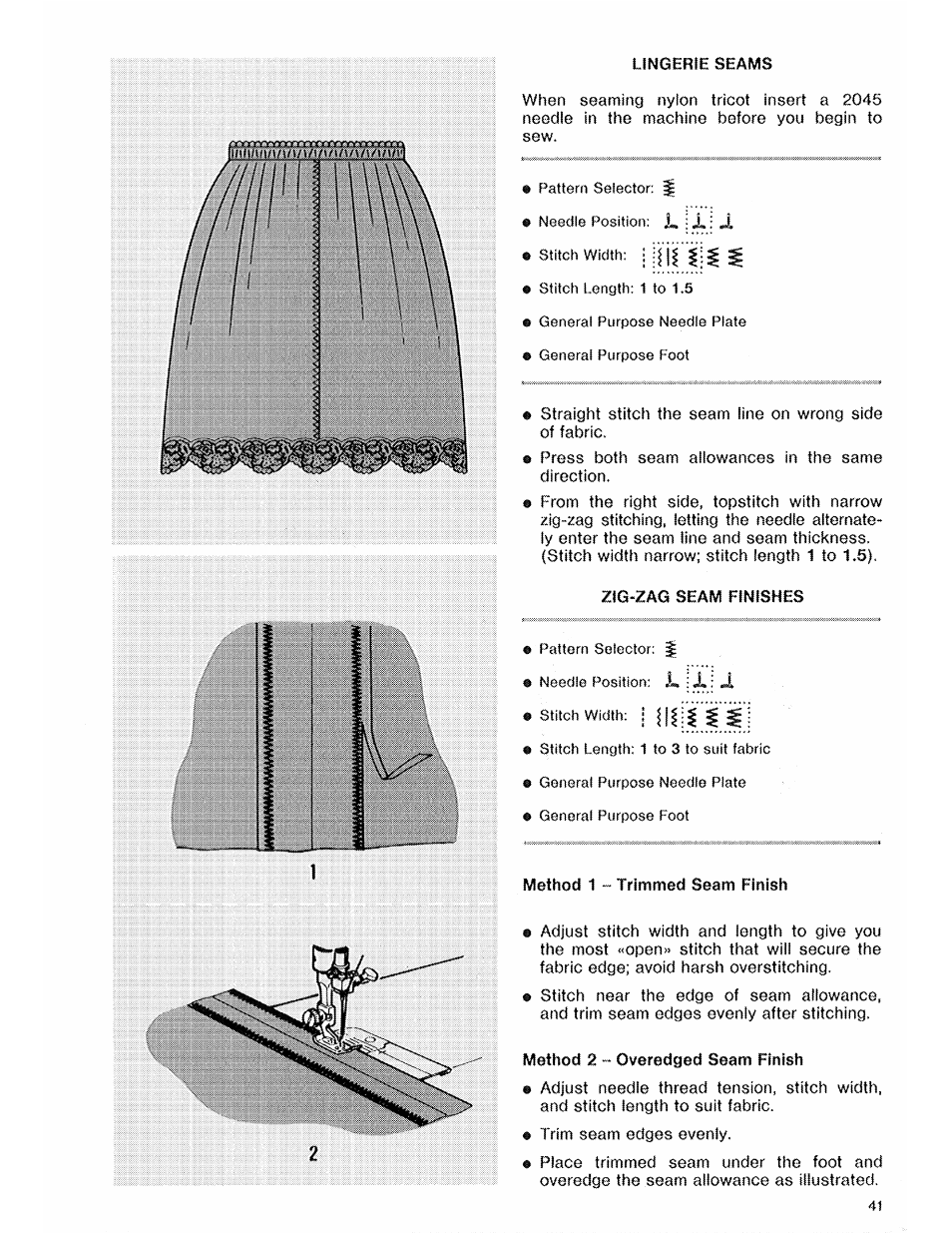 Lingerie seams, X; j | SINGER 7184 User Manual | Page 43 / 66