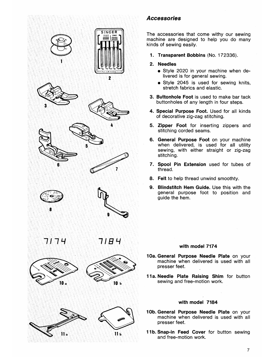 Needles, With model 7174, With model 7184 | I i i h | SINGER 7184 User Manual | Page 9 / 66