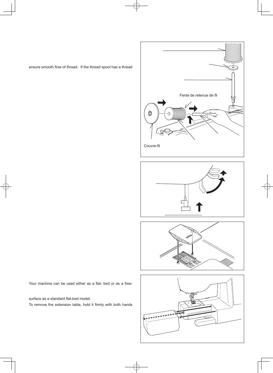 Presser foot lifter, Darning plate, Converting to free-arm sewing | Vertical spool pin for large thread spools | SINGER 7412 User Manual | Page 12 / 69