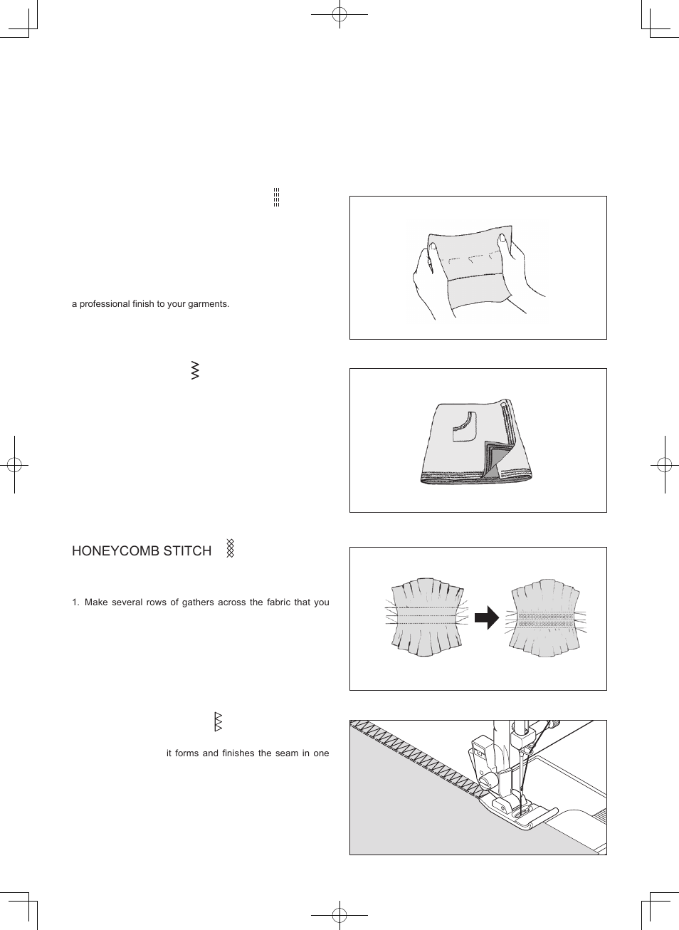 Stretch stitches, Straight stretch stitch, Ric-rac stitch | Honeycomb stitch, Overedge stitch | SINGER 7412 User Manual | Page 42 / 69