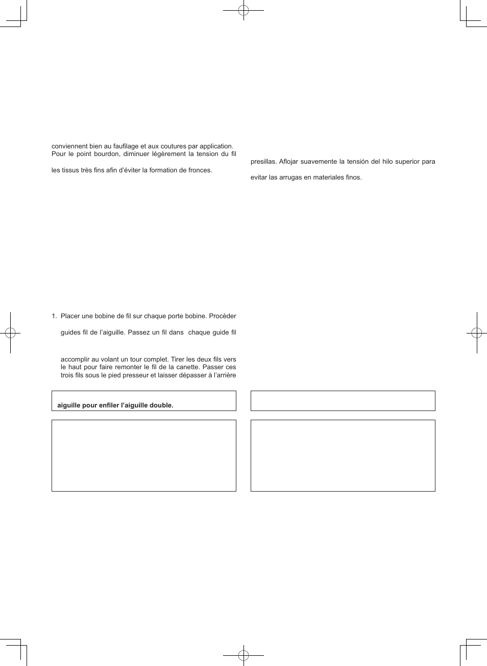 Renseignements autres 4. informacion otra, Pied pour point bourdon, Pie prensatelas para coser en saten | Aiguille double, Enfilage de l’aiguille double, Aplicacion de dos agujas, Enhebrado de dos agujas, Ajuste de posicion de aguja para puntada recta | SINGER 7412 User Manual | Page 63 / 69