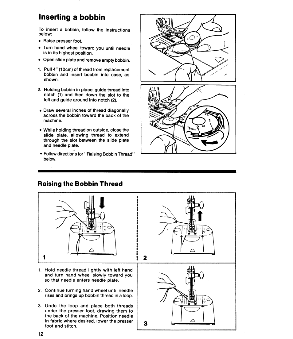 Raising the bobbin thread, Inserting a bobbin | SINGER 8019 User Manual | Page 14 / 56