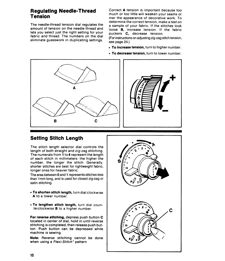 Regulating needle-thread tension, Setting stitch length, Setting stitch width | SINGER 8019 User Manual | Page 18 / 56