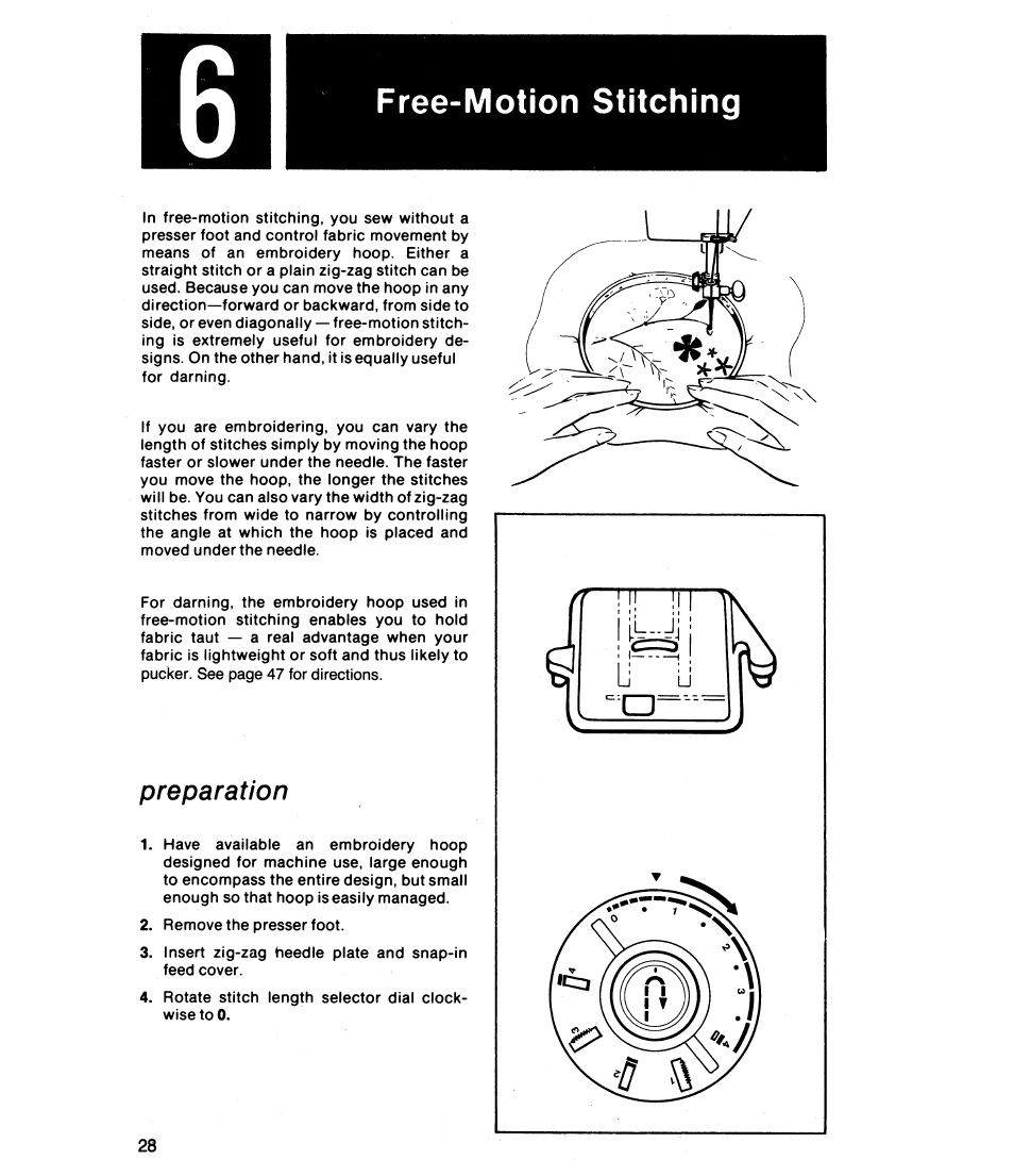 Free-motion stitching, Preparation | SINGER 8019 User Manual | Page 30 / 56