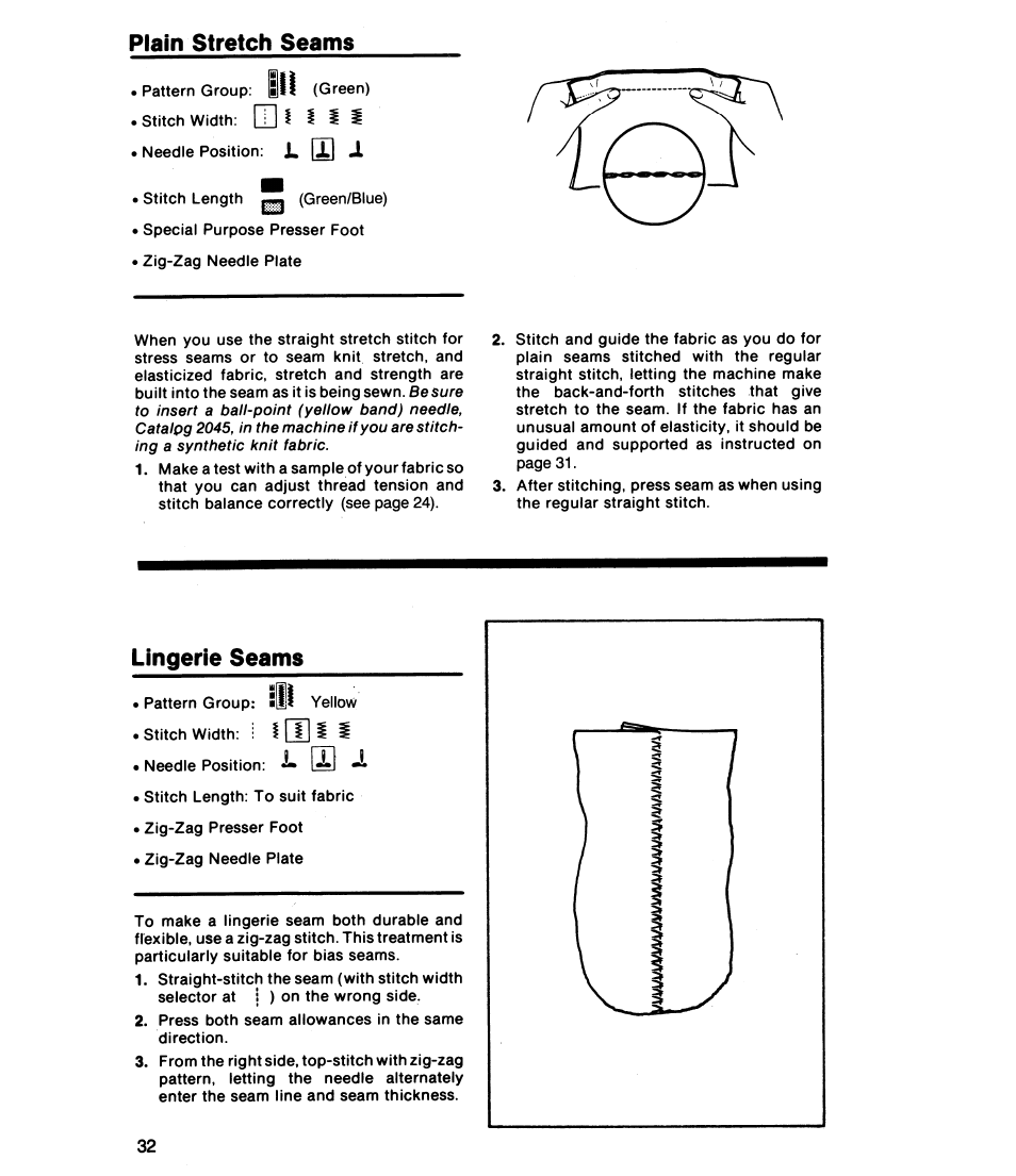 Plain stretch seams, Lingerie seams, I i i i | L [xi *1 | SINGER 8019 User Manual | Page 34 / 56