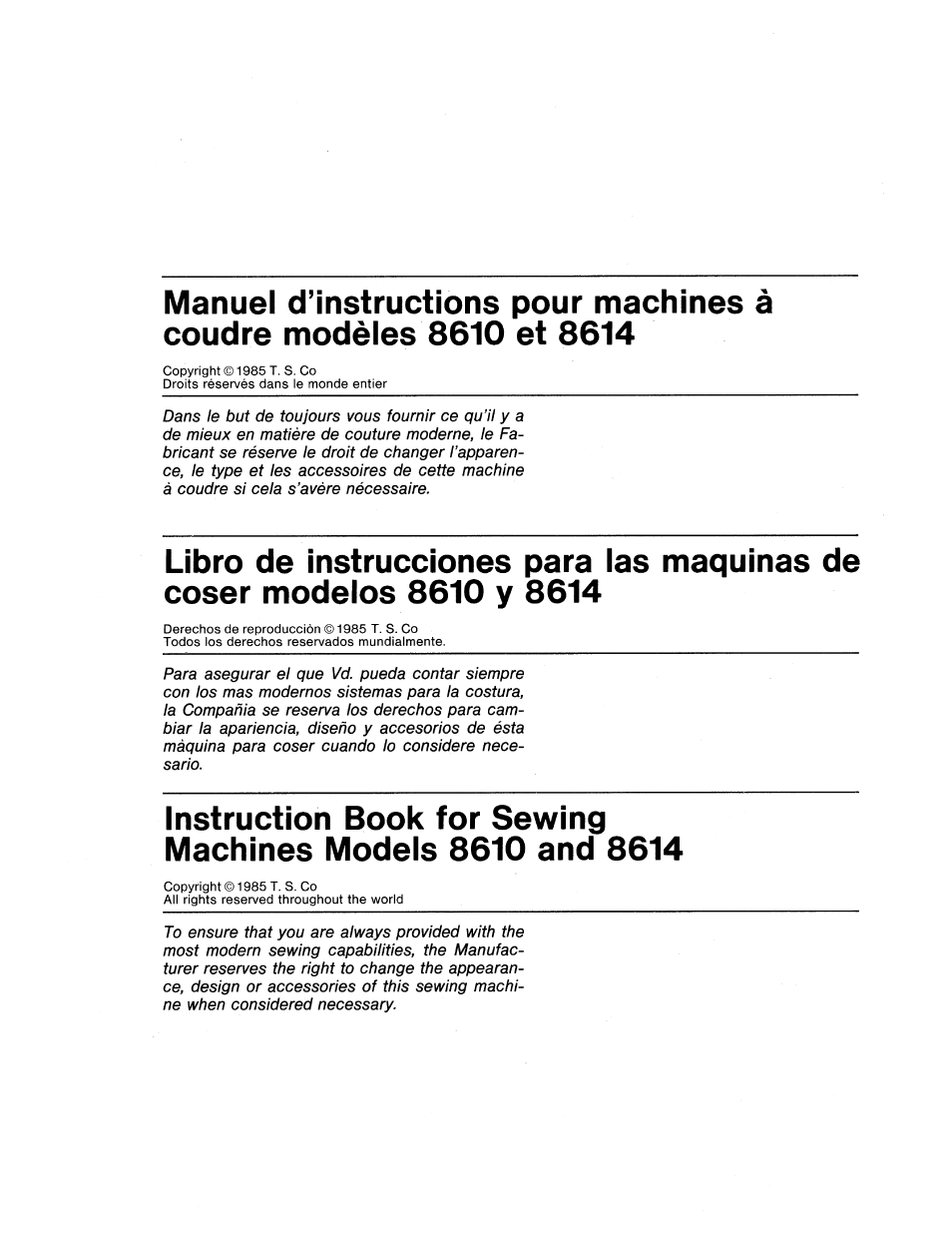 SINGER 8614 User Manual | Page 3 / 74