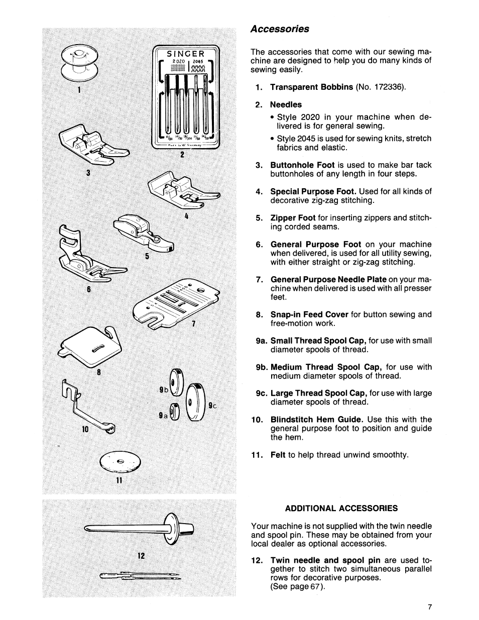 Accessories, Needles, Additional accessories | Accessoires | SINGER 8614 User Manual | Page 9 / 74