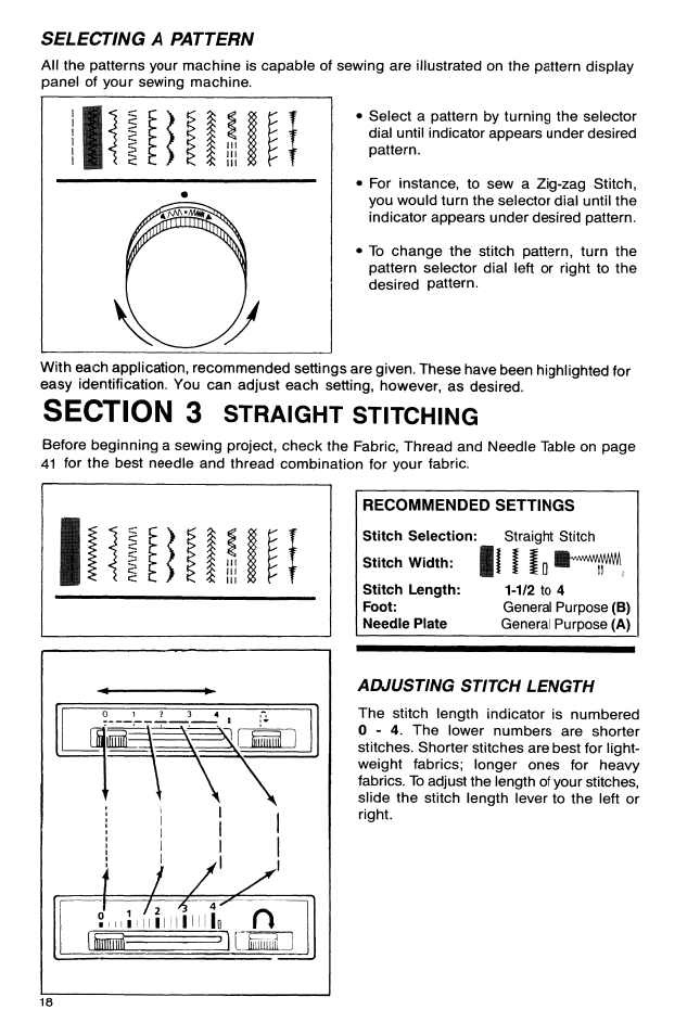 Section 3 straight stitching, Adjusting stitch length, Straight stitching | SINGER 9113 User Manual | Page 20 / 48