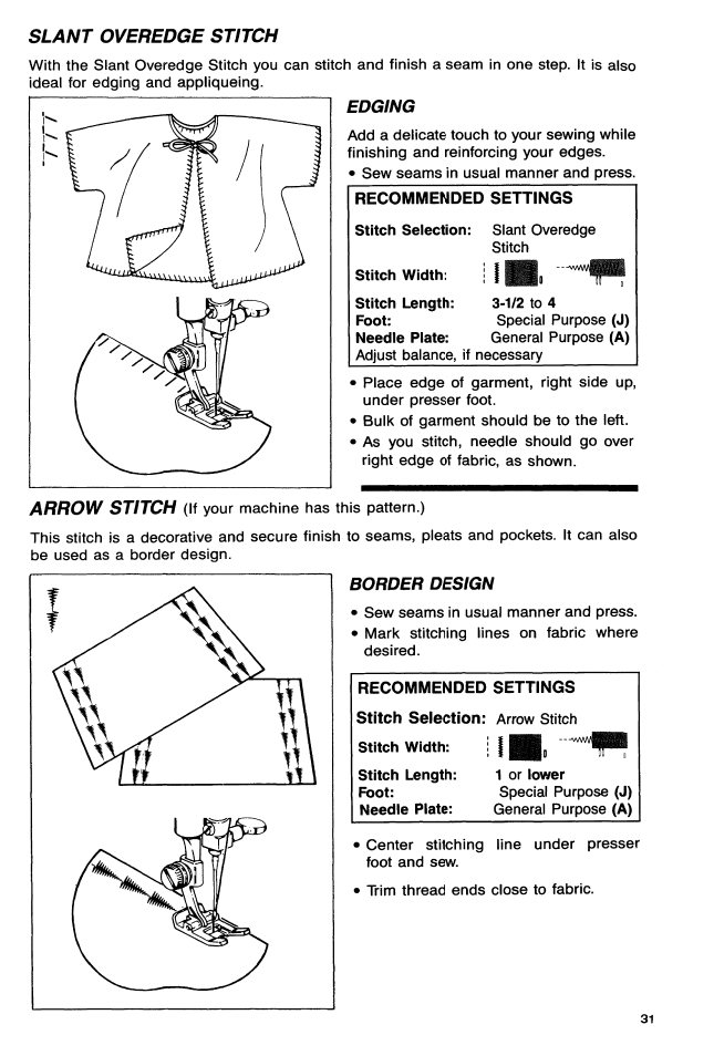 Slant overedge stitch, Edging, Border design | Мие tft | SINGER 9113 User Manual | Page 33 / 48