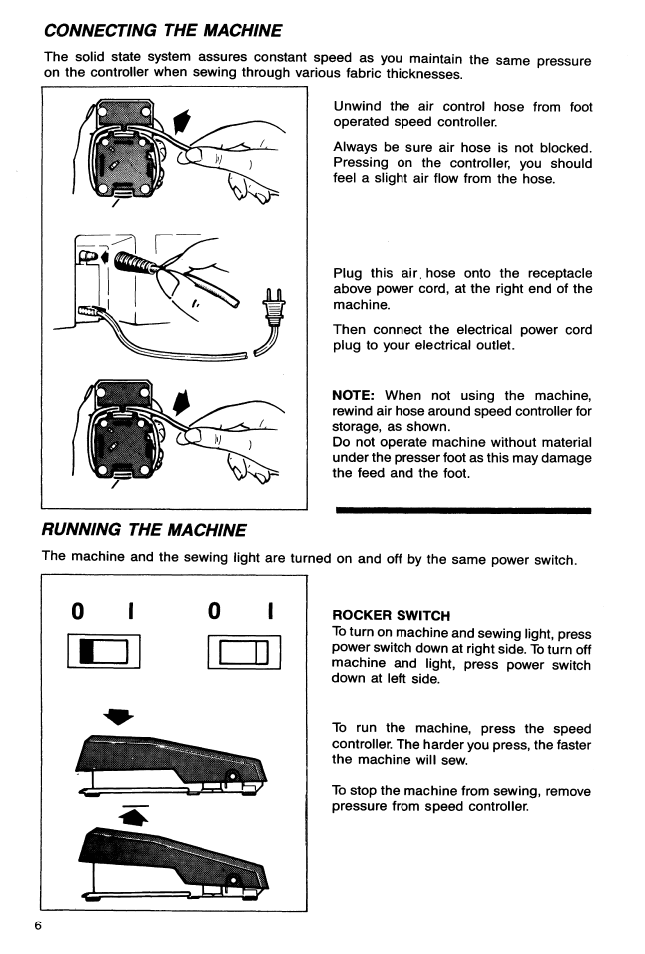 Connecting the machine, Running the machine | SINGER 9113 User Manual | Page 8 / 48