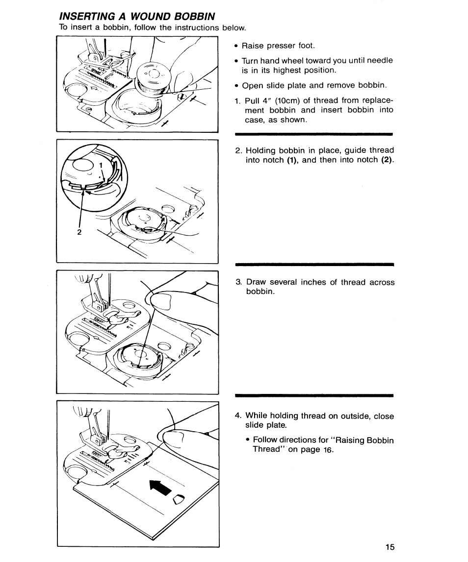 Inserting a wound bobbin | SINGER 9134 User Manual | Page 17 / 48