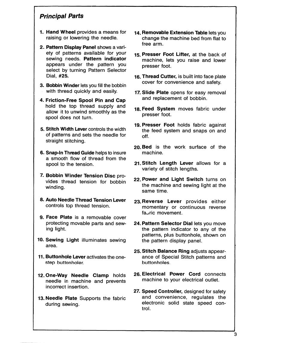 Principal parts | SINGER 9134 User Manual | Page 5 / 48