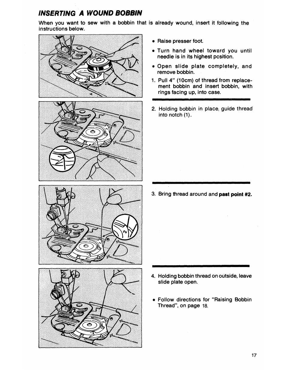 Inserting a wound bobbin | SINGER 7050 User Manual | Page 19 / 51