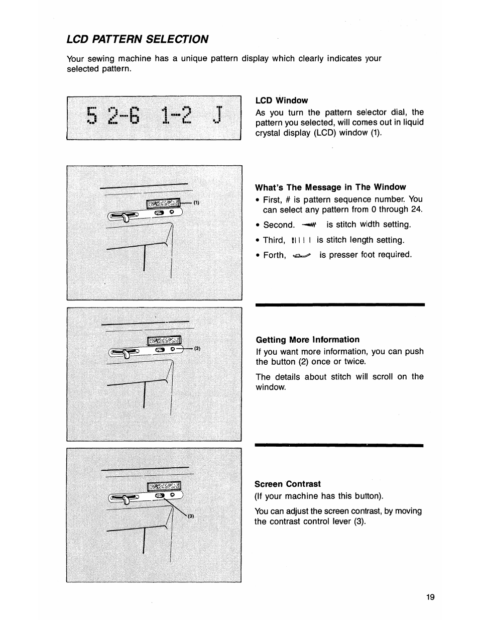 Lcd pattern selection | SINGER 7050 User Manual | Page 21 / 51