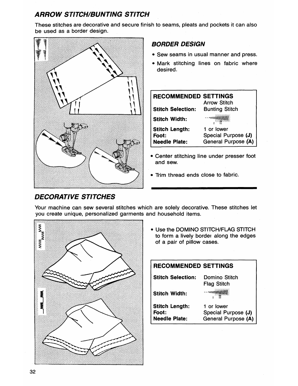 Arrow sritch/bunting stitch, Decorative stitches, Arrow stitch/bunting stitch | SINGER 7050 User Manual | Page 34 / 51