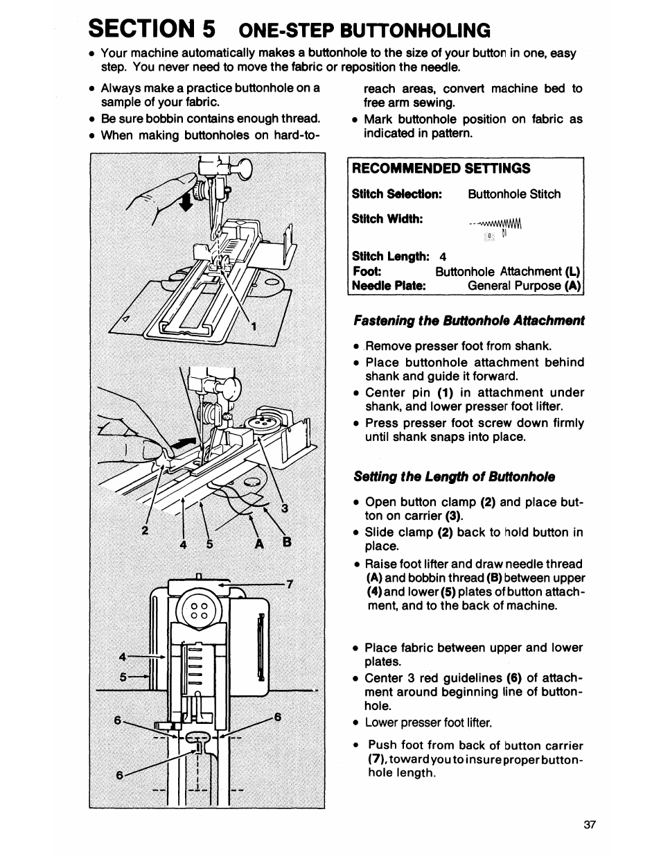 Section 5 one-step buttonholing, One-step buttonholing | SINGER 7050 User Manual | Page 39 / 51