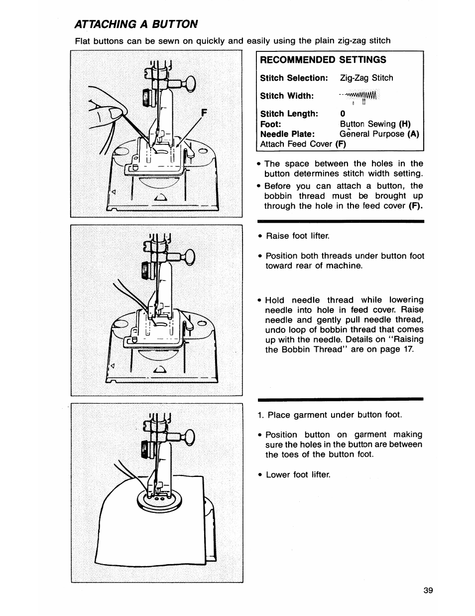 Attaching a button, Attaching a buitton | SINGER 7050 User Manual | Page 41 / 51
