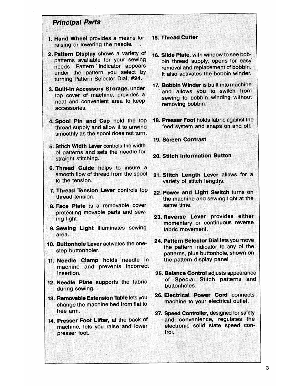 Principal parts | SINGER 7050 User Manual | Page 5 / 51