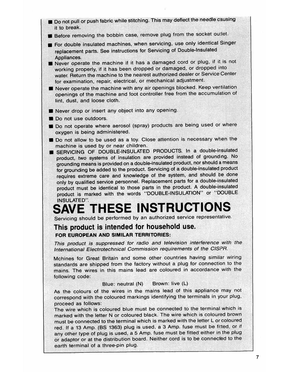 Save these instructions | SINGER 7050 User Manual | Page 9 / 51