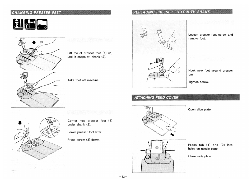 Changing presser feet, Replacing presser foot with shank | SINGER 9210 User Manual | Page 16 / 28
