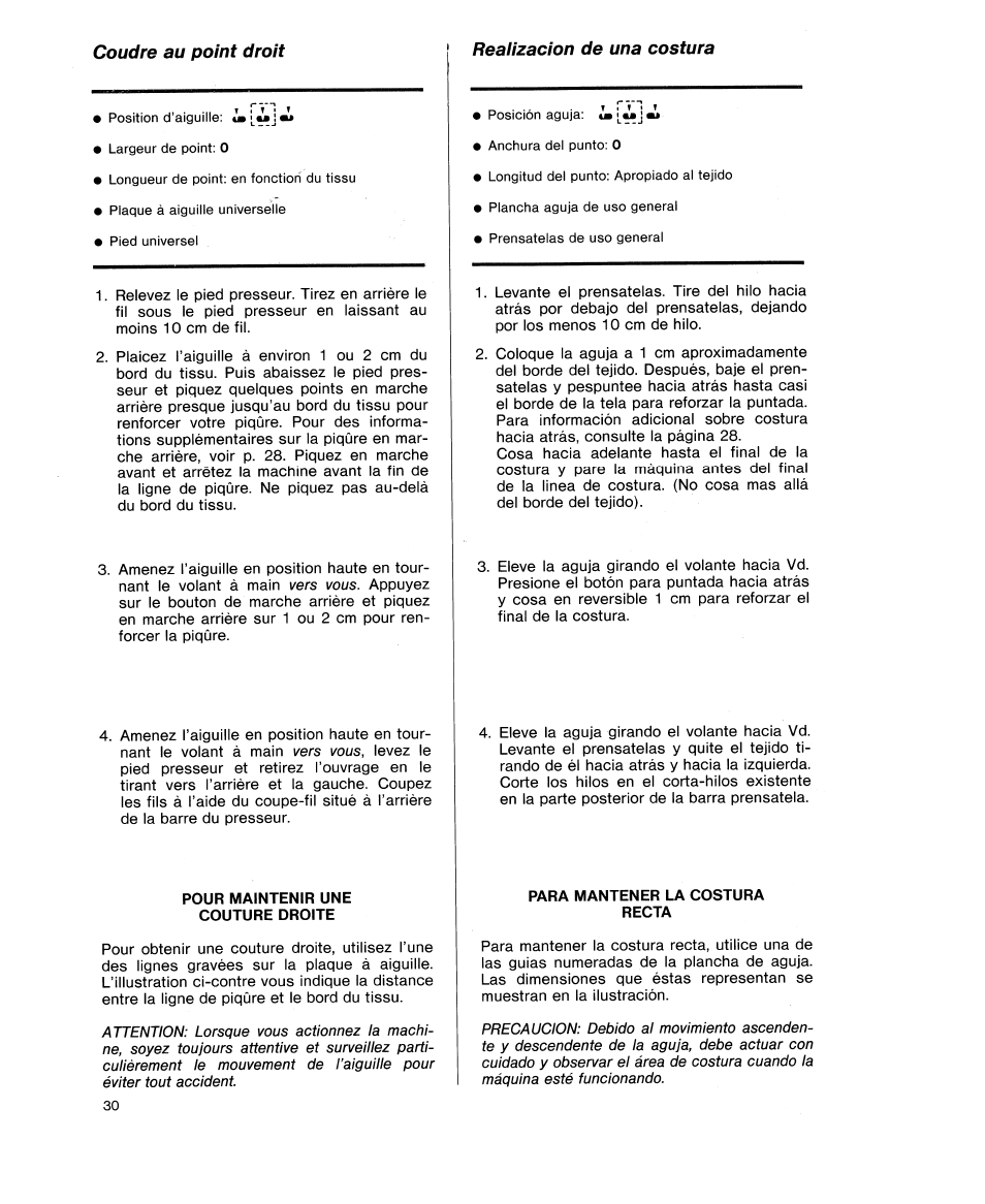 Realización de una costura, Coudre au point droit | SINGER 9618 User Manual | Page 32 / 74