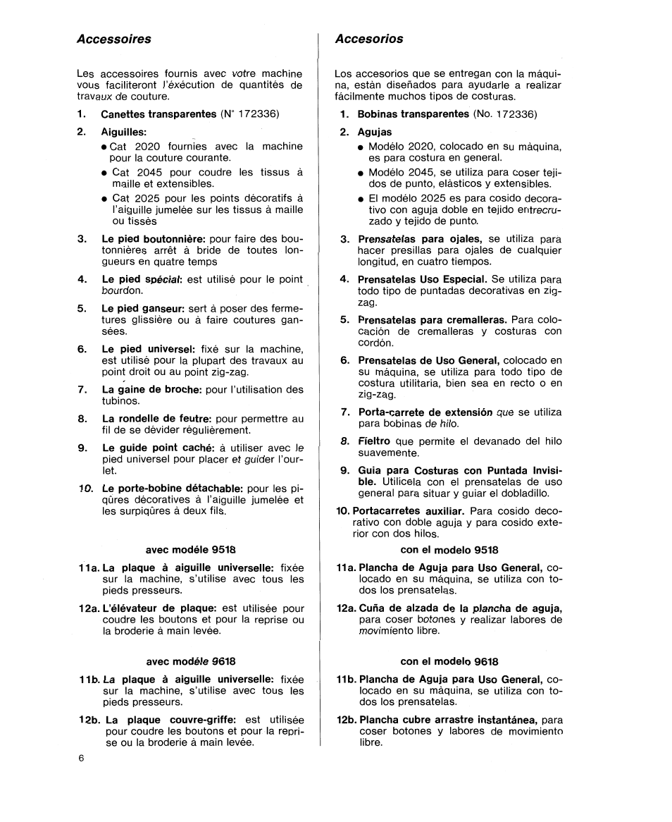 Accessoires, Accesorios | SINGER 9618 User Manual | Page 8 / 74