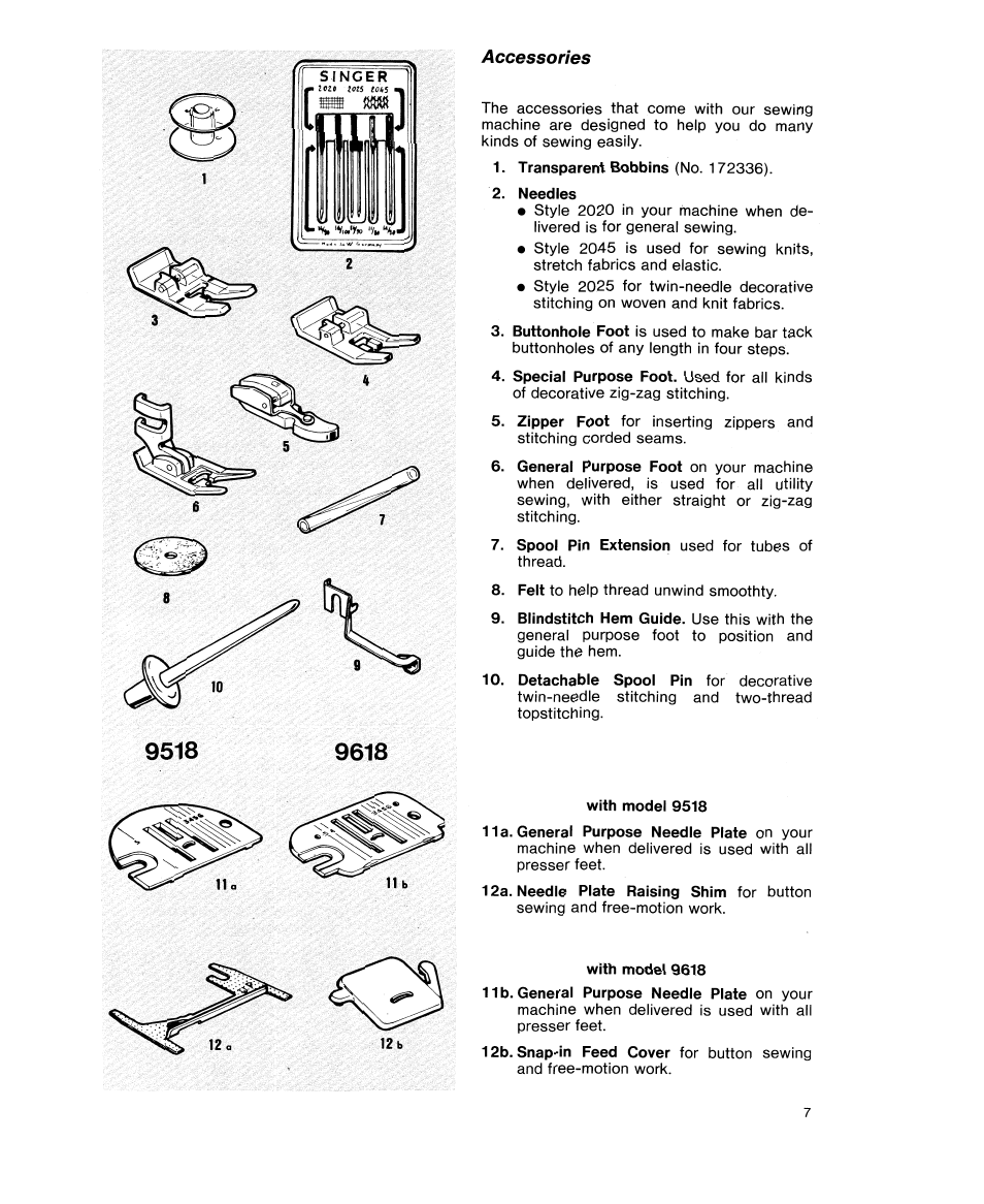Accessories, Accessoires | SINGER 9618 User Manual | Page 9 / 74