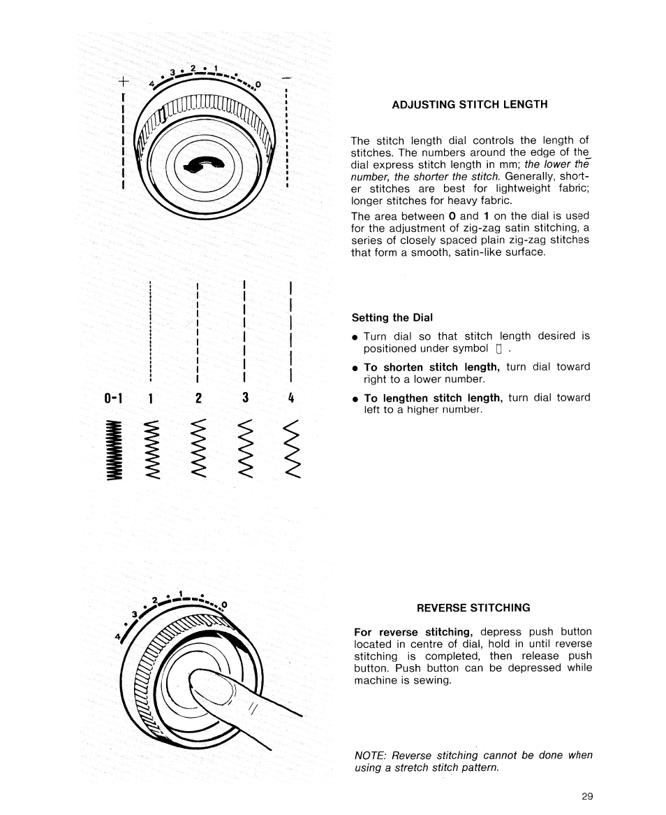 Adjusting stitch length, Setting the dial, Reverse stitching | Adjusting stitch length reverse stitching | SINGER 9614 User Manual | Page 31 / 76