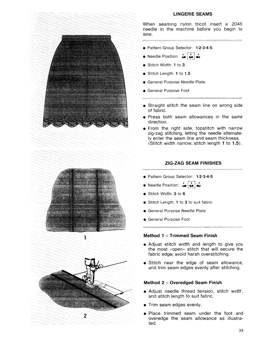 Lingerie seams, Zig-zag seam finishes | SINGER 9614 User Manual | Page 41 / 76