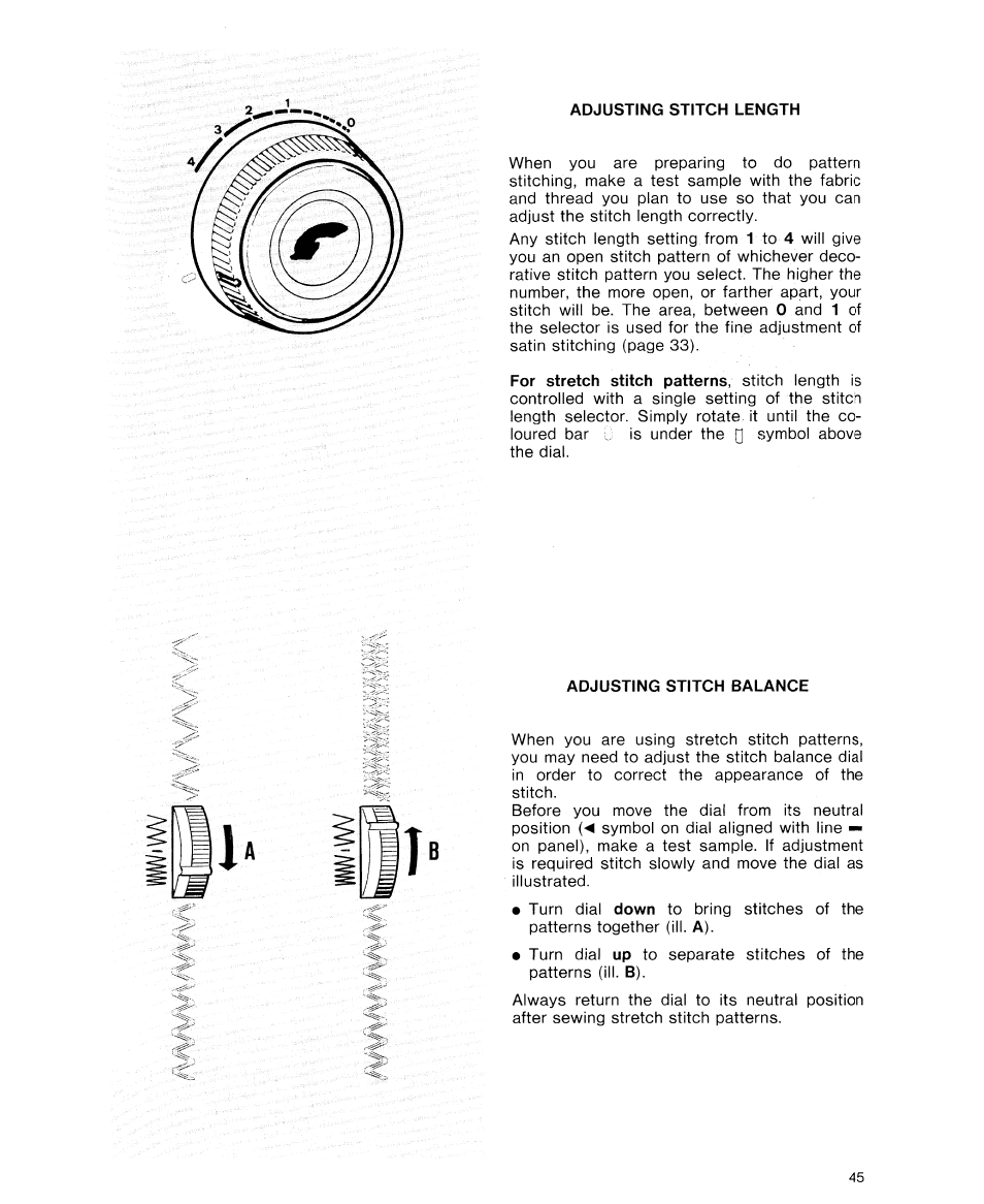 Adjusting stitch length, Adjusting stitch balance, Adjusting stitch length adjusting stitch balance | SINGER 9614 User Manual | Page 47 / 76