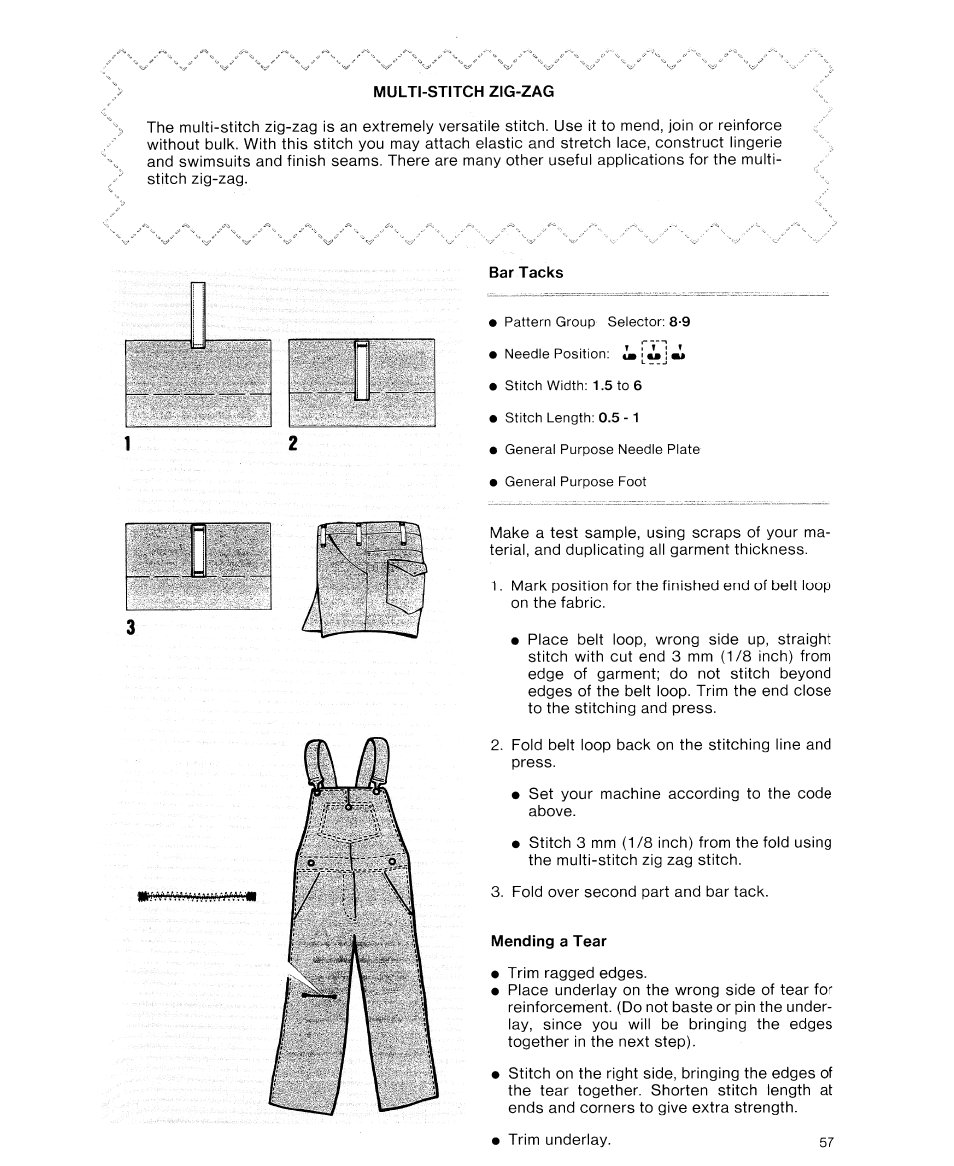 Multi-stitch zig-zag, Bar tacks, Multi stitch zig-zag | SINGER 9614 User Manual | Page 59 / 76