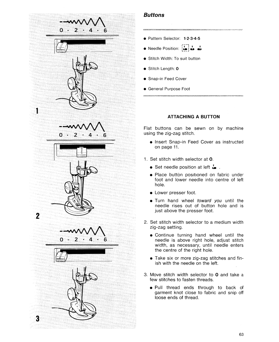 Buttons, Attaching a button, Boutons | SINGER 9614 User Manual | Page 65 / 76