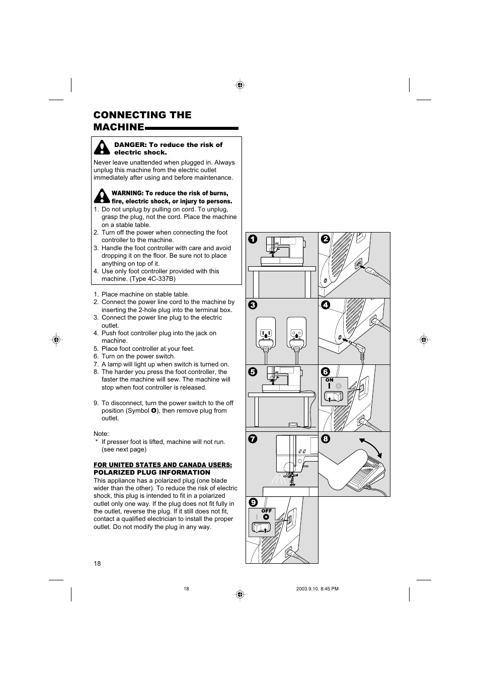 Connecting the machine | SINGER 9910 Quantum User Manual | Page 18 / 80