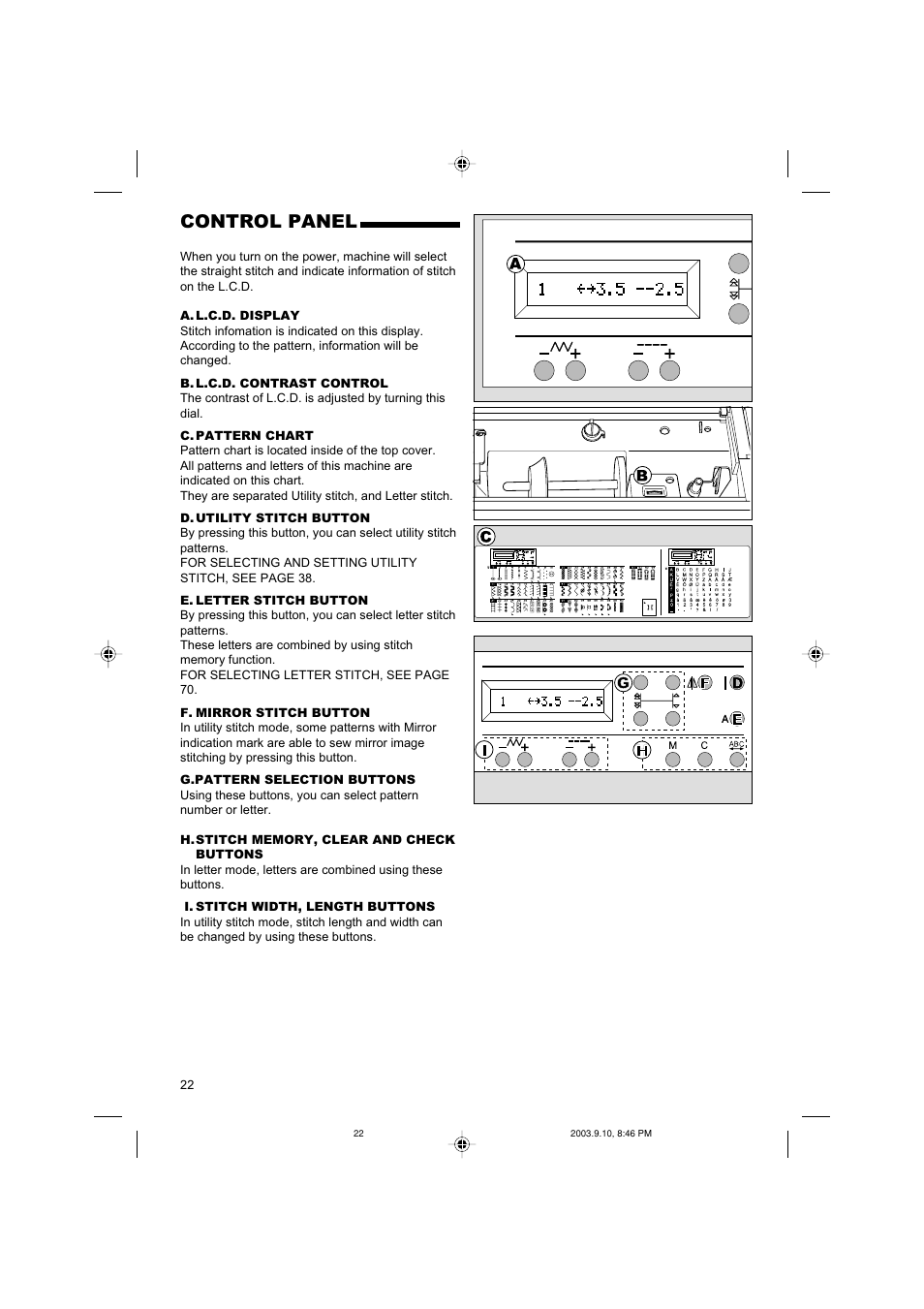 Control panel | SINGER 9910 Quantum User Manual | Page 22 / 80
