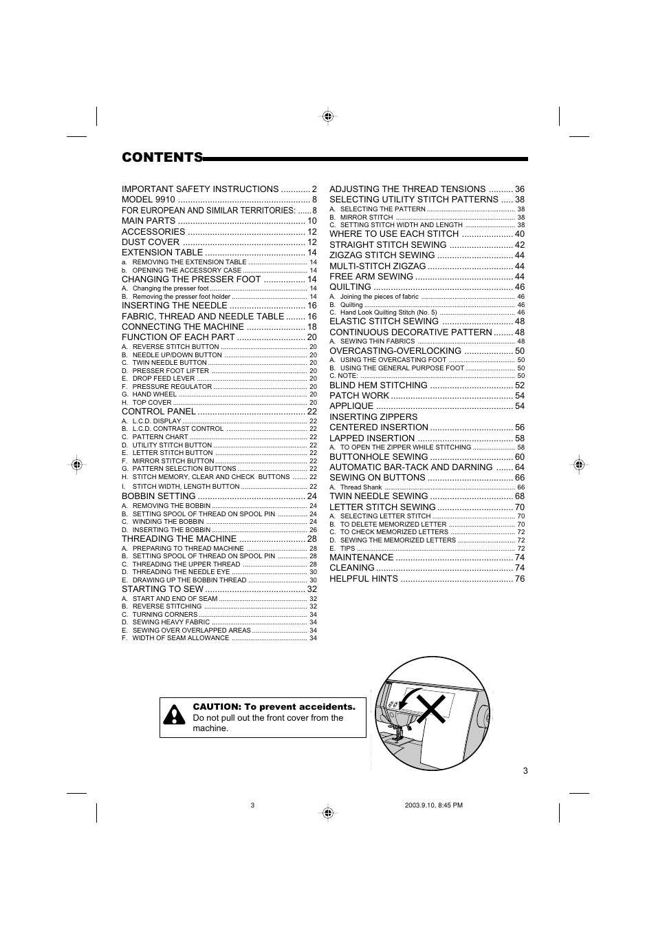 SINGER 9910 Quantum User Manual | Page 3 / 80