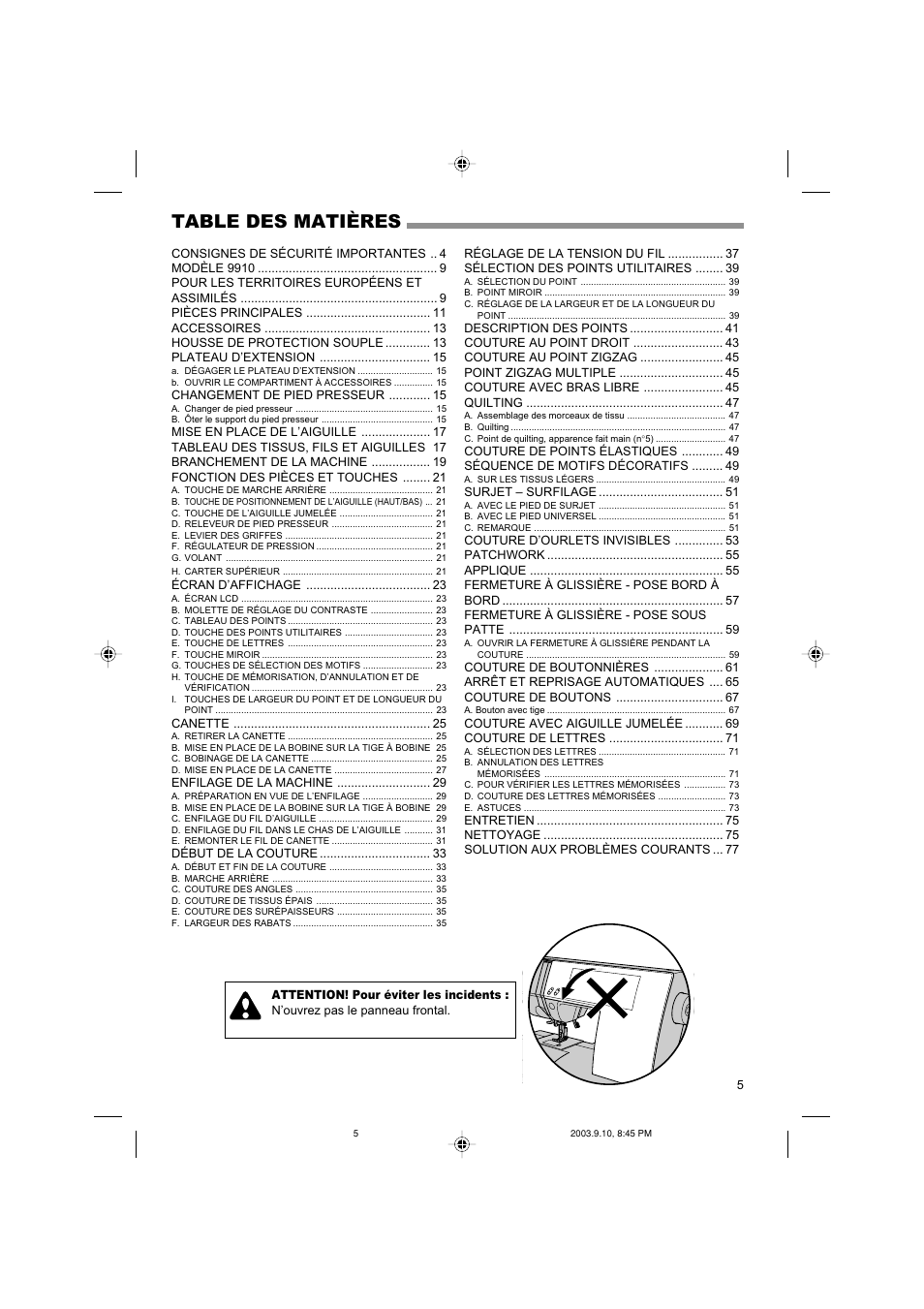 SINGER 9910 Quantum User Manual | Page 5 / 80