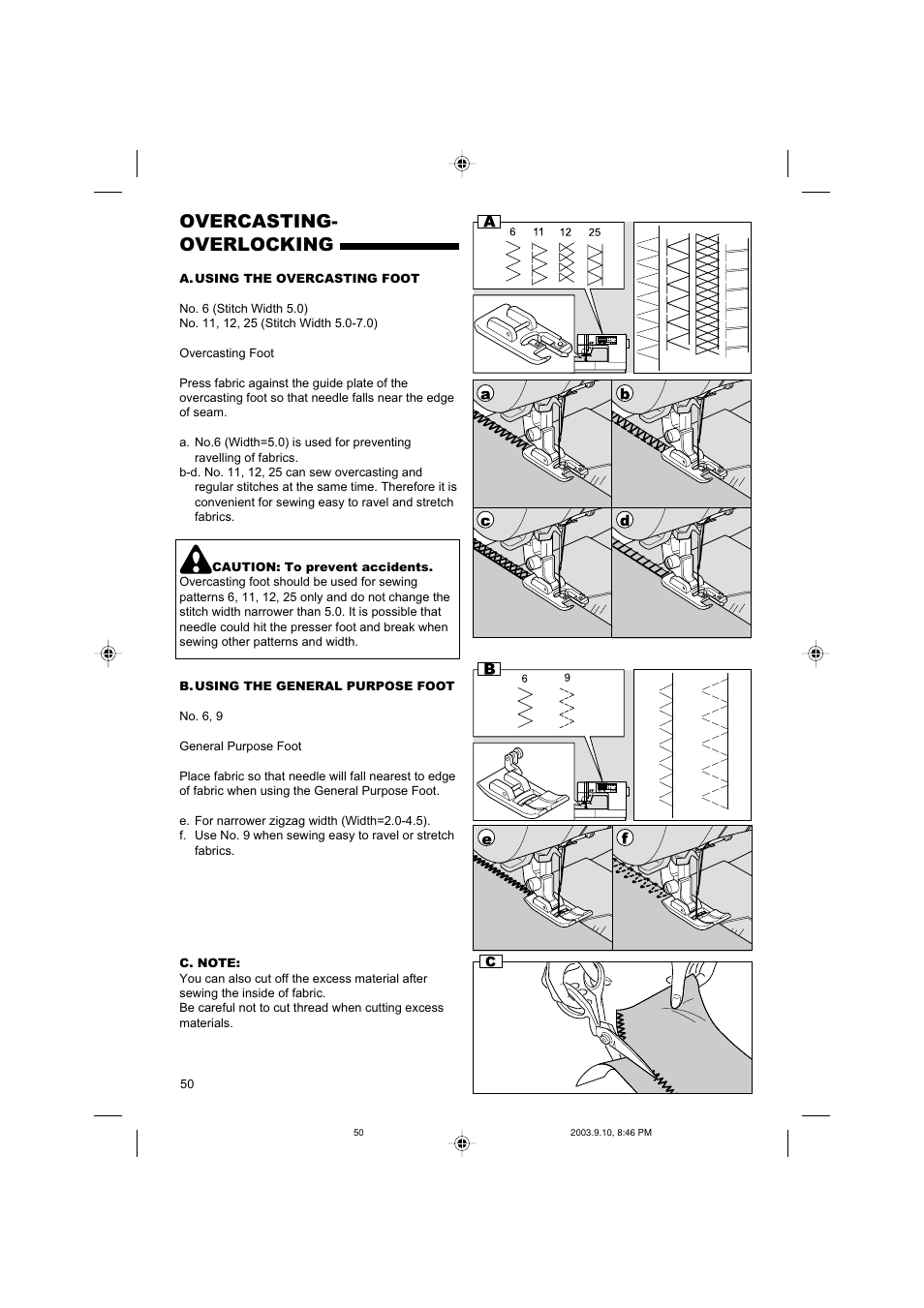 Overcasting- overlocking | SINGER 9910 Quantum User Manual | Page 50 / 80