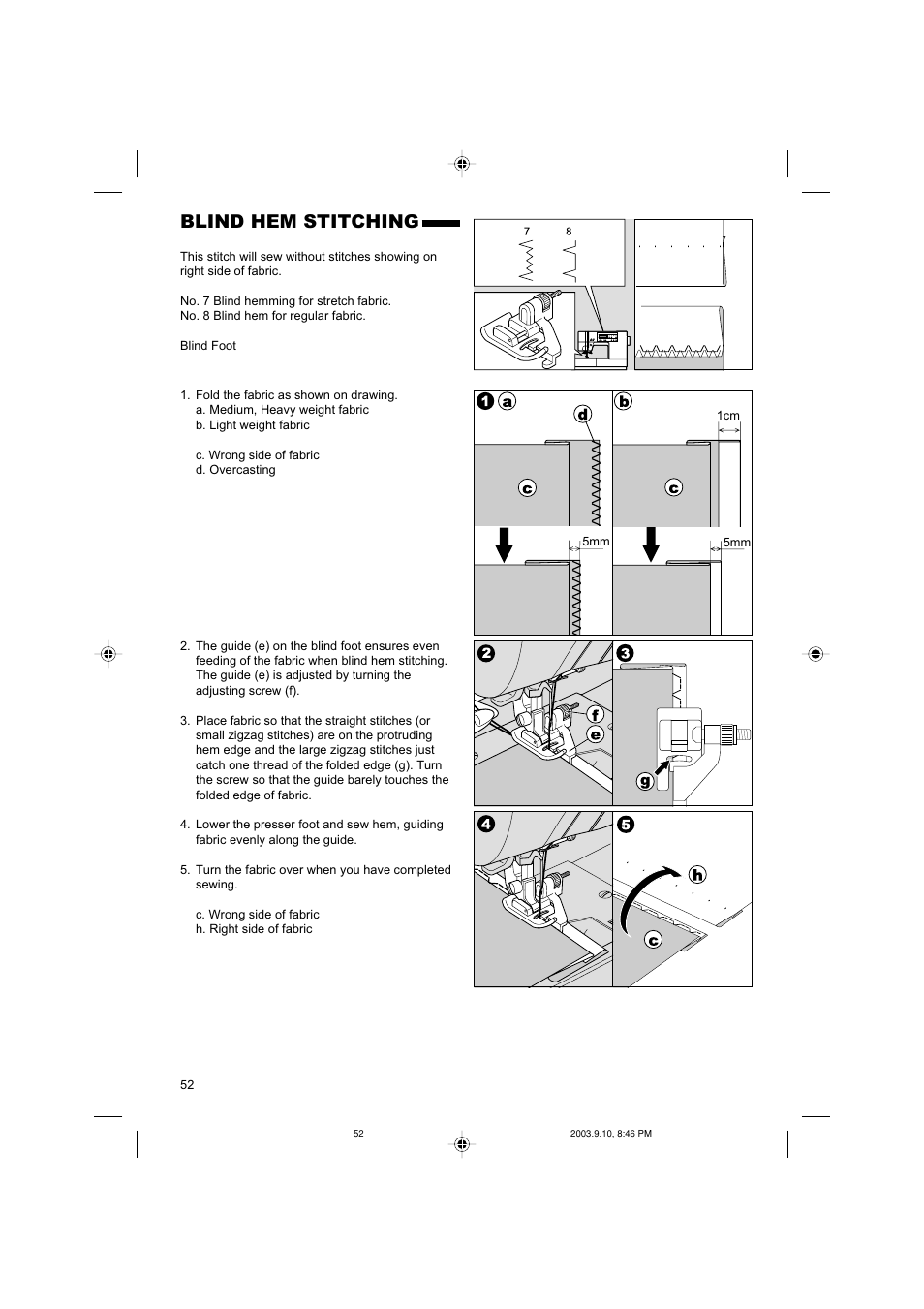 Blind hem stitching | SINGER 9910 Quantum User Manual | Page 52 / 80