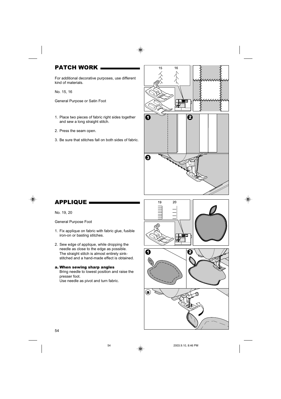 Patch work, Applique | SINGER 9910 Quantum User Manual | Page 54 / 80