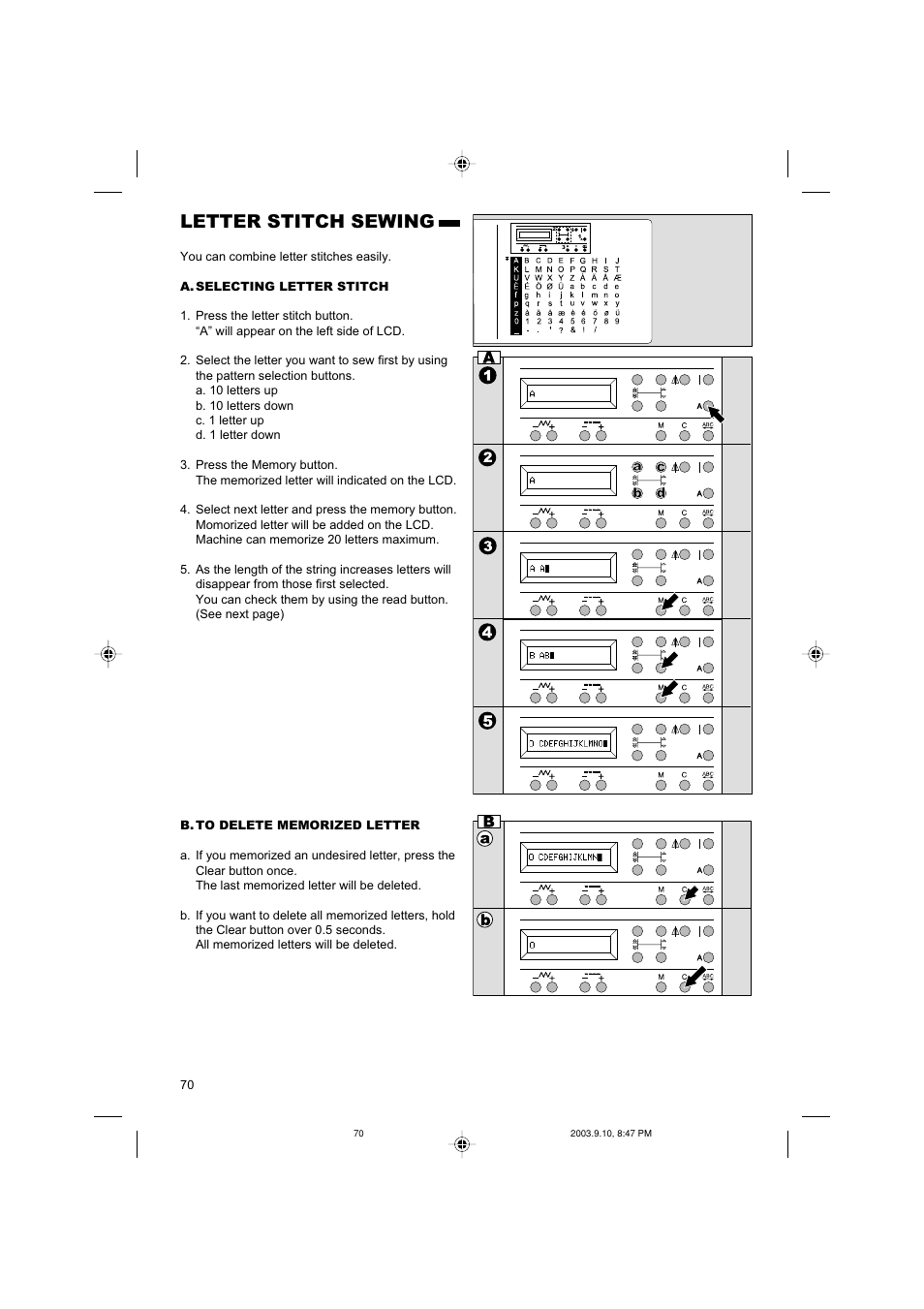 Letter stitch sewing | SINGER 9910 Quantum User Manual | Page 70 / 80