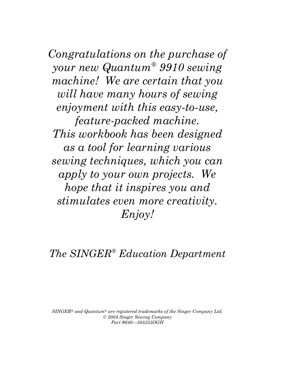 SINGER 9910-WORKBOOK Quantum User Manual | Page 2 / 64