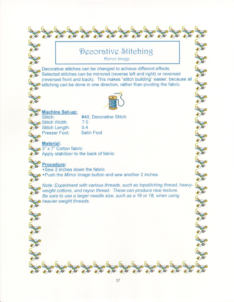F)(z:eorativi3 ètitehin, Machine set-up, Material | Procedure | SINGER 9910-WORKBOOK Quantum User Manual | Page 48 / 64